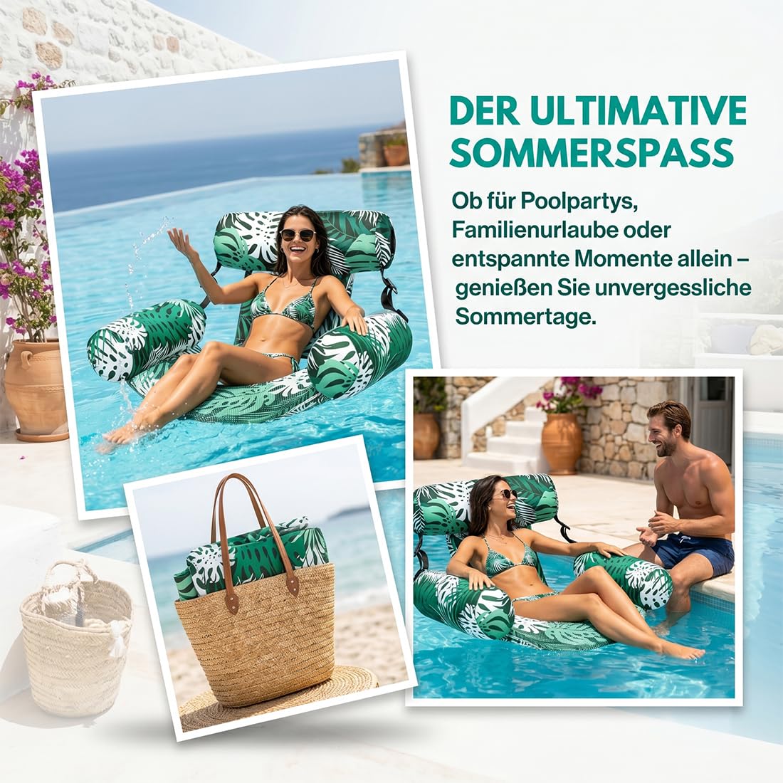 Fauteuil de piscine pour adultes, chaise longue de piscine, chaise longue gonflable, chaise longue de piscine, hamac pour fêtes, été, eau tropicale