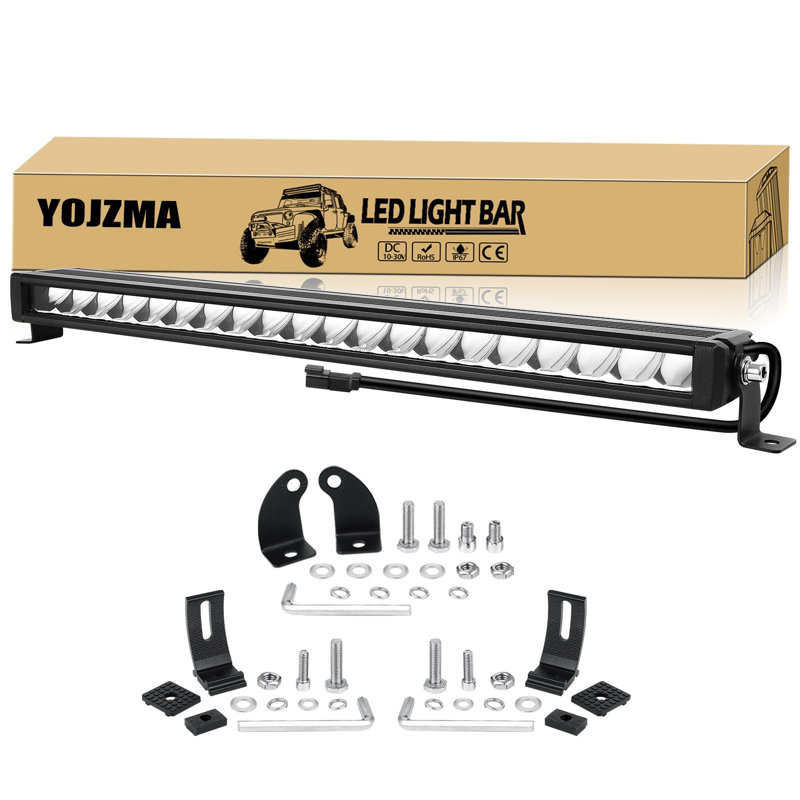Barra LED sottile da 23 pollici 58cm 60W, singola riga, fasciamo spot 6000 lumen, con connettore DT, luce da lavoro per veicoli offroad, camion, pickup, auto, SUV, ATV, UTV, 4x4, barche