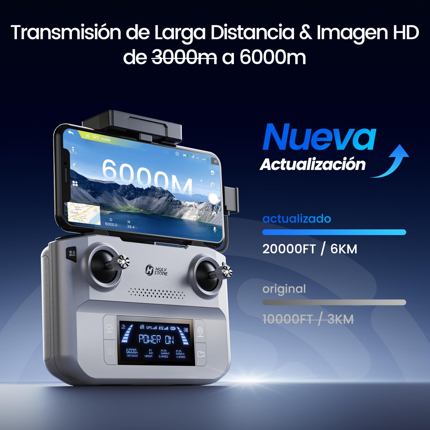 Holy Stone HS360E GPS drones con camara 4k adultos, dron cuadricóptero FPV RC plegable liviano de 249 g con sensor de 12 megapíxeles, EIS, alcance de 6 km, retorno automático, sígueme, HS360S mejorado