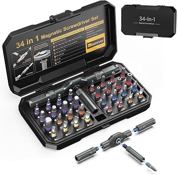 Magnetic Screwdriver Set 34 in 1, New DIY Ratchet Screwdriver Set with 32 PCS Bits, T Handle, Storage Case, Portable Repair Tool Kit for Men Valentines Day Gifts Furniture, Computer, Bicycle