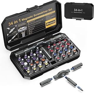 Magnetic Screwdriver Set 34 in 1, New DIY Ratchet Screwdriver Set with 32 PCS Bits, T Handle, Storage Case, Portable Repair Tool Kit for Men Valentine's Day Gifts Furniture, Computer, Bicycle