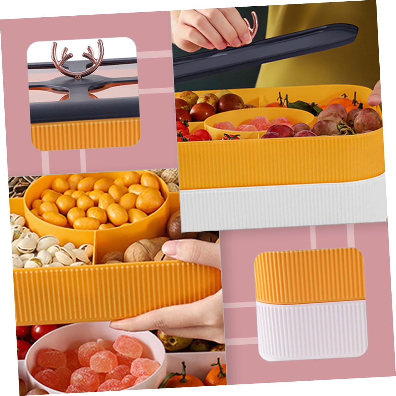 PRETYZOOM Porta Dulces con Tapa y Compartimentos Múltiples de Pp | Bandeja para Postres, Uso en Hogar y Navidad, Apta para Fruta Organización de Alimentos