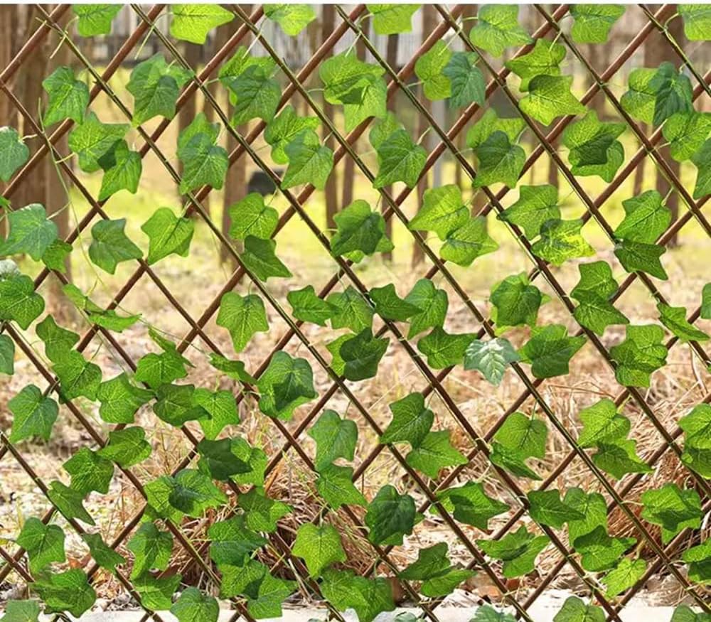 LINGWEIExpandable Faux Privacy Fence Screen with Artificial Leaves Garden Fencing Panels Retractable Bamboo Privacy Fence Artifical Ivy Trellis for Yard,Home Decor.(Style-1 (3 pcs))