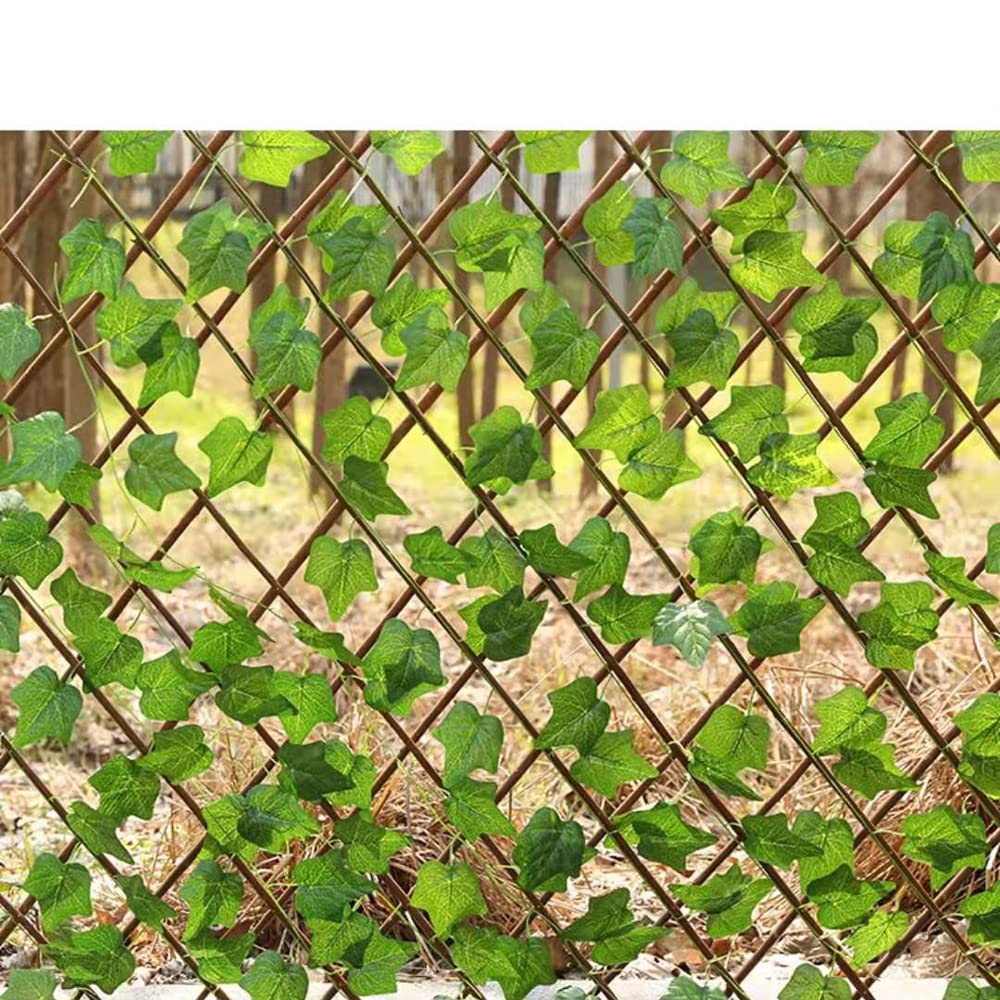 LINGWEIExpandable Faux Privacy Fence Screen with Artificial Leaves Garden Fencing Panels Retractable Bamboo Privacy Fence Artifical Ivy Trellis for Yard,Home Decor.(Style-1 (3 pcs))