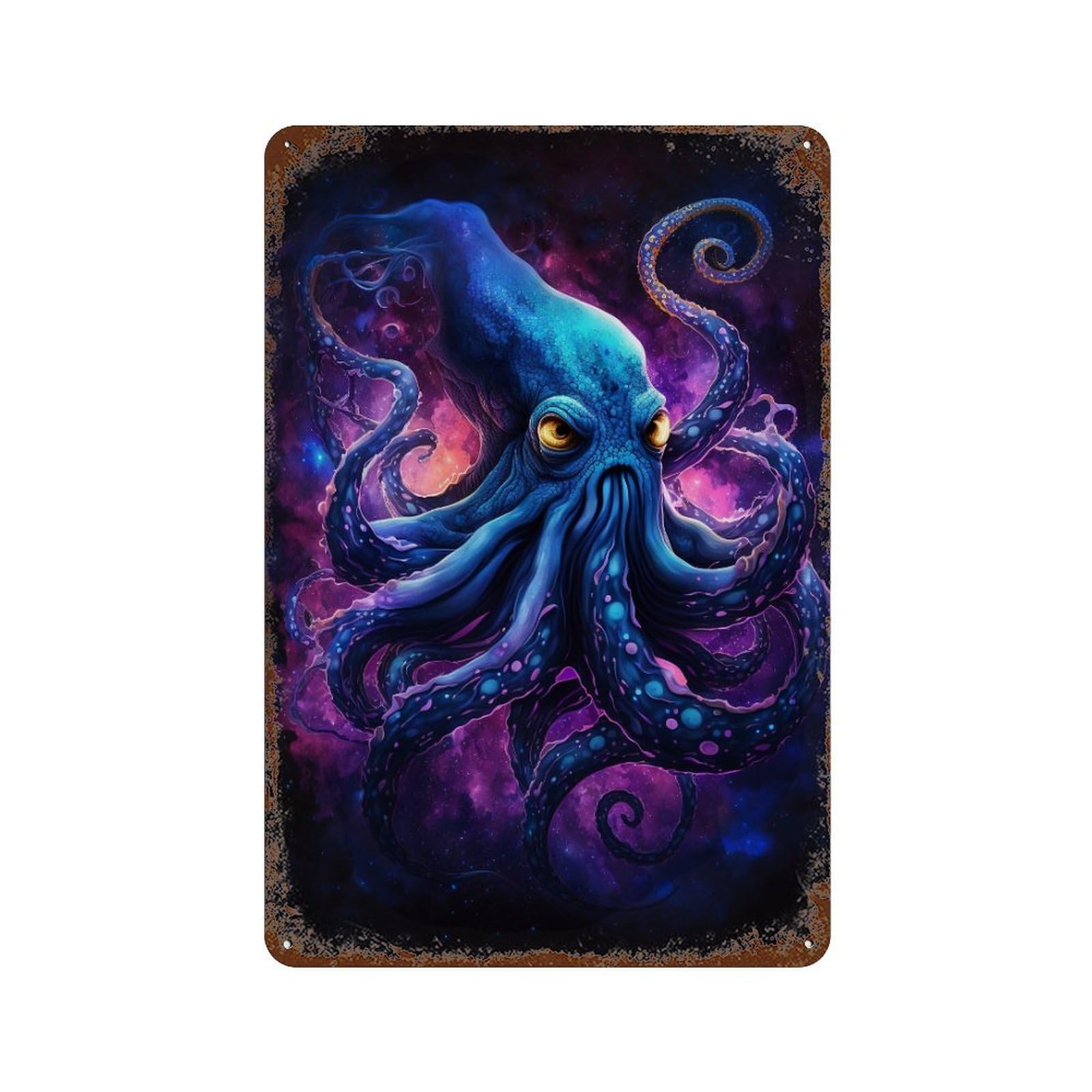 Vintage Rust Metal Sign Galactic Octopus Art Print-15 11.8"x7.9", Old School Wall Decor for Office, Studio And Wall Decor