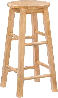 Linon Zeke Natural 24-Inch Round Wood Counter Stool - Sturdy Solid Wood Barstool for Kitchen Island