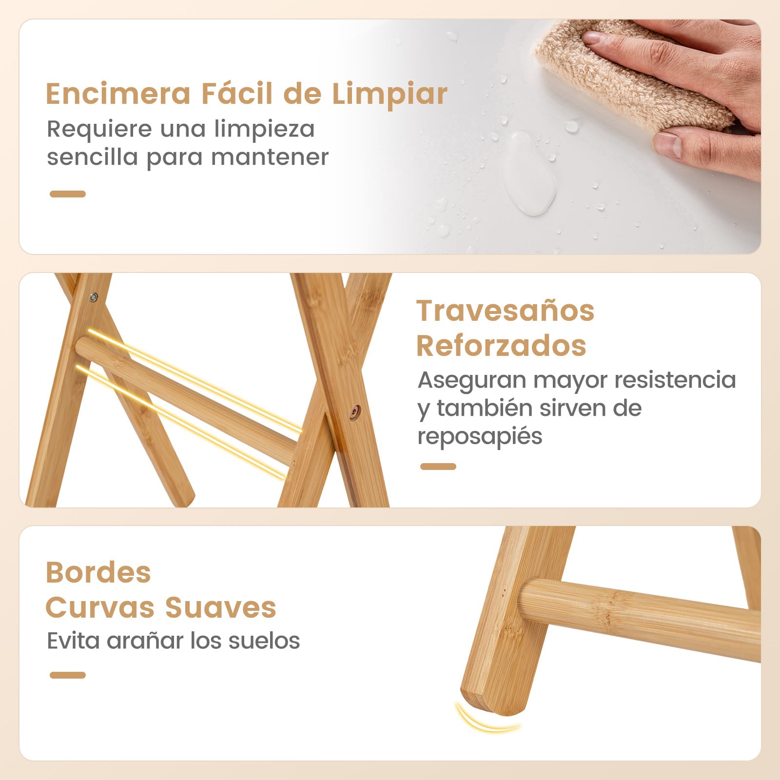 COSTWAY Juego de 2 Mesa Auxiliar Plegable de Bambú, Mesita Plegable para Sofá, 48 x 35 x 64 cm, Escritorio Pequeño Portátil para Espacios Pequeños, Cocina, Dormitorio y Salón, Blanco y Natural