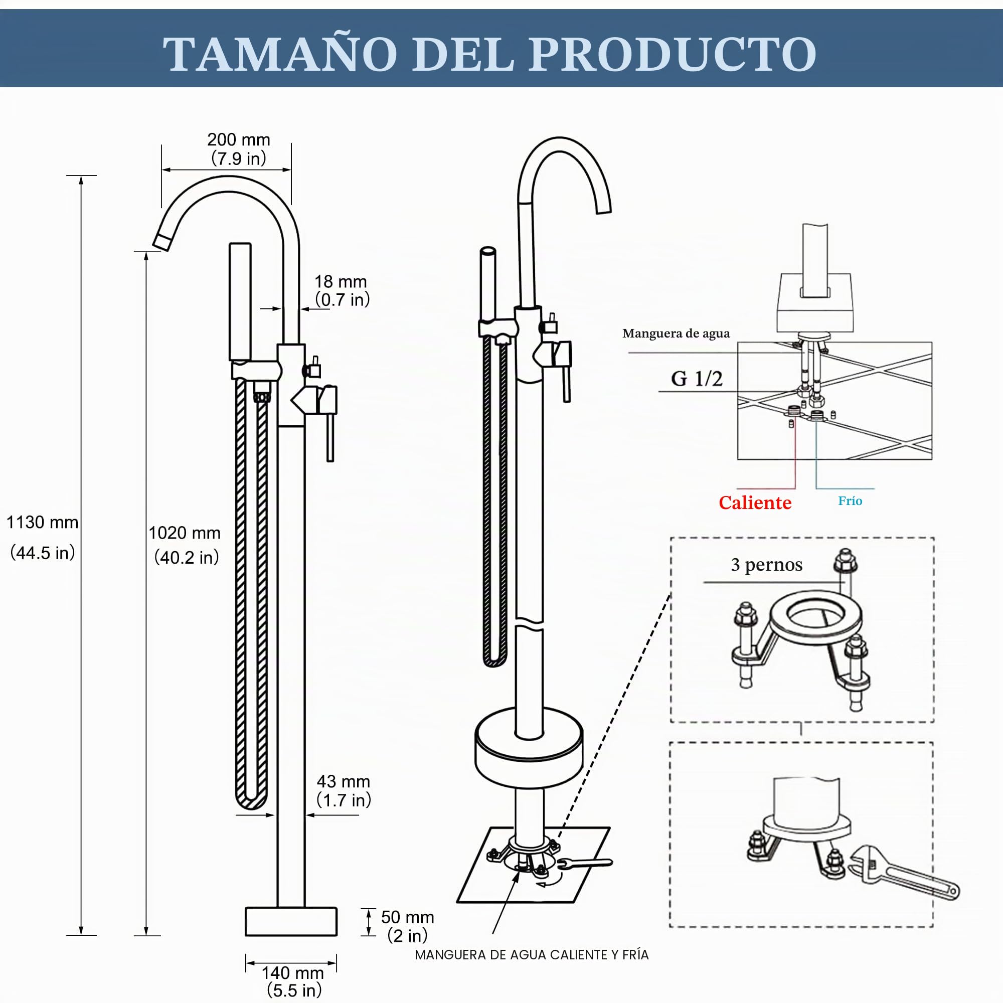 Grifo de bañera independiente, grifo de bañera independiente de montaje en suelo, relleno de bañera independiente de latón, grifo mezclador de ducha de alto flujo, negro mate