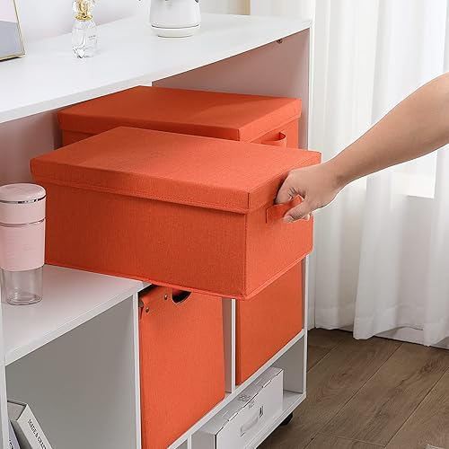 Miniatura 4 de HOONEX Contenedores de almacenamiento con tapas para organizar, paquete de 2, cajas de almacenamiento con 2 asas de transporte y cartón pesado