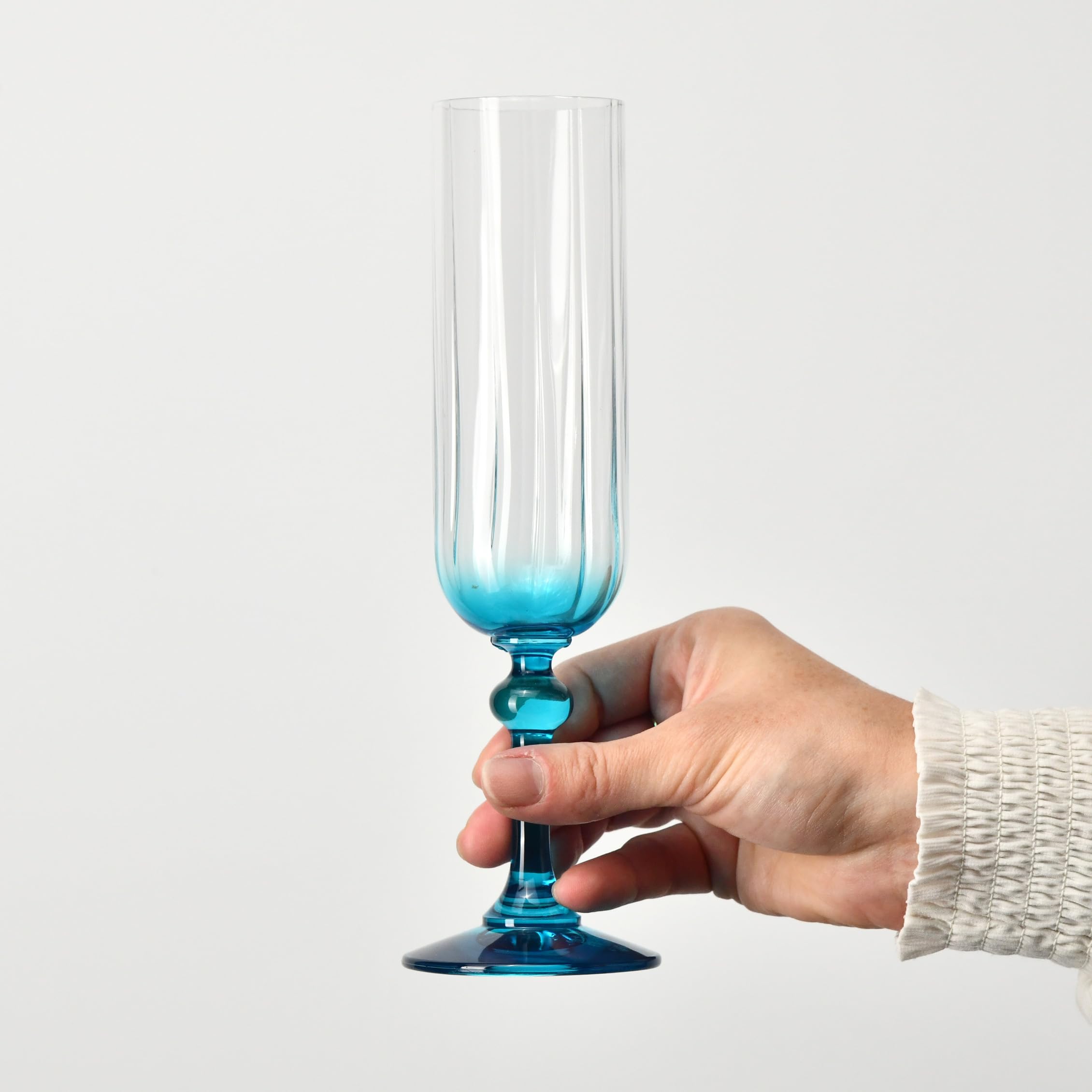 Krosno Copas de champán 220 ml con pie turquesa, juego de 2 – para mocktails, Mimosa, Prosecco, Cava y Spritz – cristal sin plomo – aptas para lavavajillas – Bubble Celebration Moments