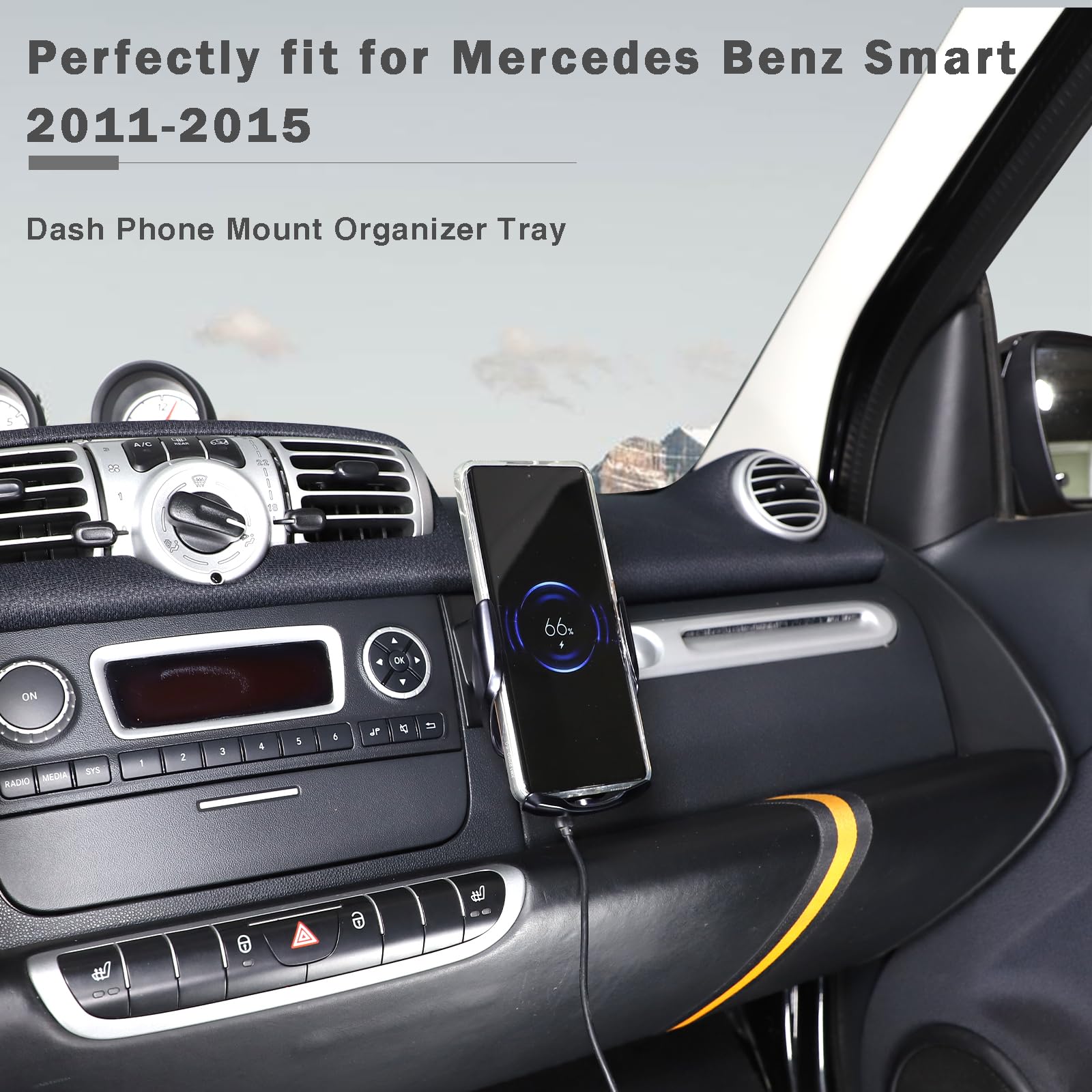 YANER Uchwyt na telefon komórkowy do konsoli środkowej, kompatybilny z Benz Smart 2011-2015, bezprzewodowe ładowanie, uchwyt nawigacyjny, uchwyt na telefon komórkowy