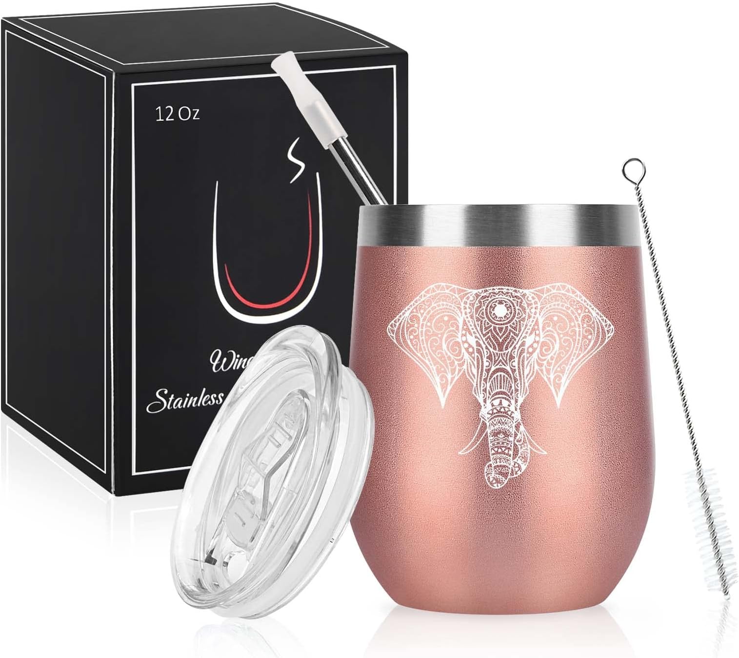 Livole Elephant Christmas Gifts for Women, Mum, Novelty Mug for Friends, Elephant Lovers Gifts, Birthday Gift for Her, Women, 12OZ Vacuum Insulated Coffee Mug, 350ml Wine Tumbler with Straw and Lid