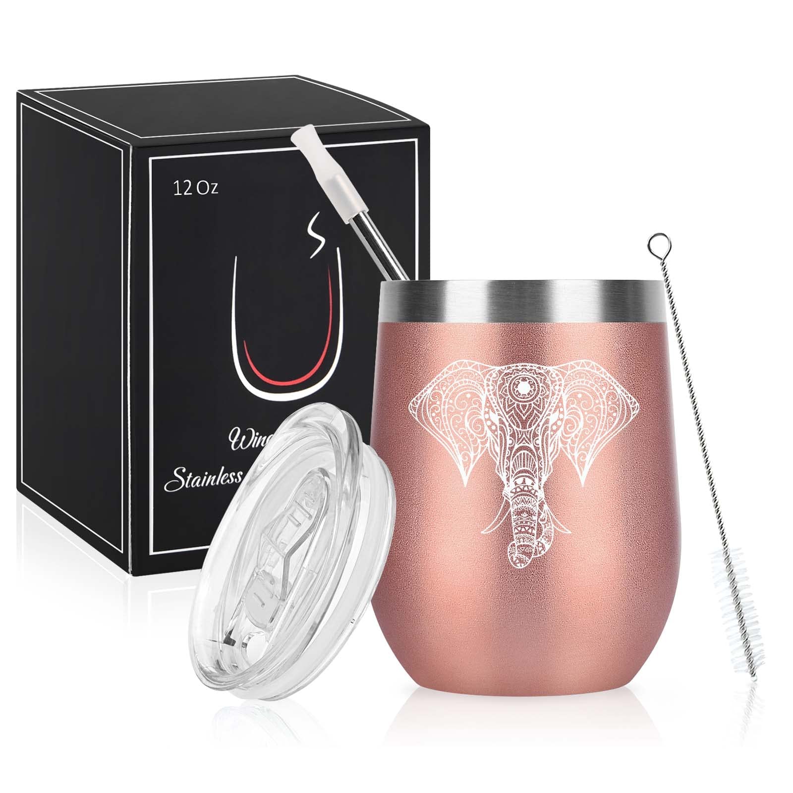Sponsored Ad – Elephant Christmas Gifts for Women, Mum, Novelty Mug for Friends, Elephant Lovers Gifts, Birthday Gift for Her, Women, 12OZ Vacuum Insulated Coffee Mug, 350ml Wine Tumbler with Straw and Lid