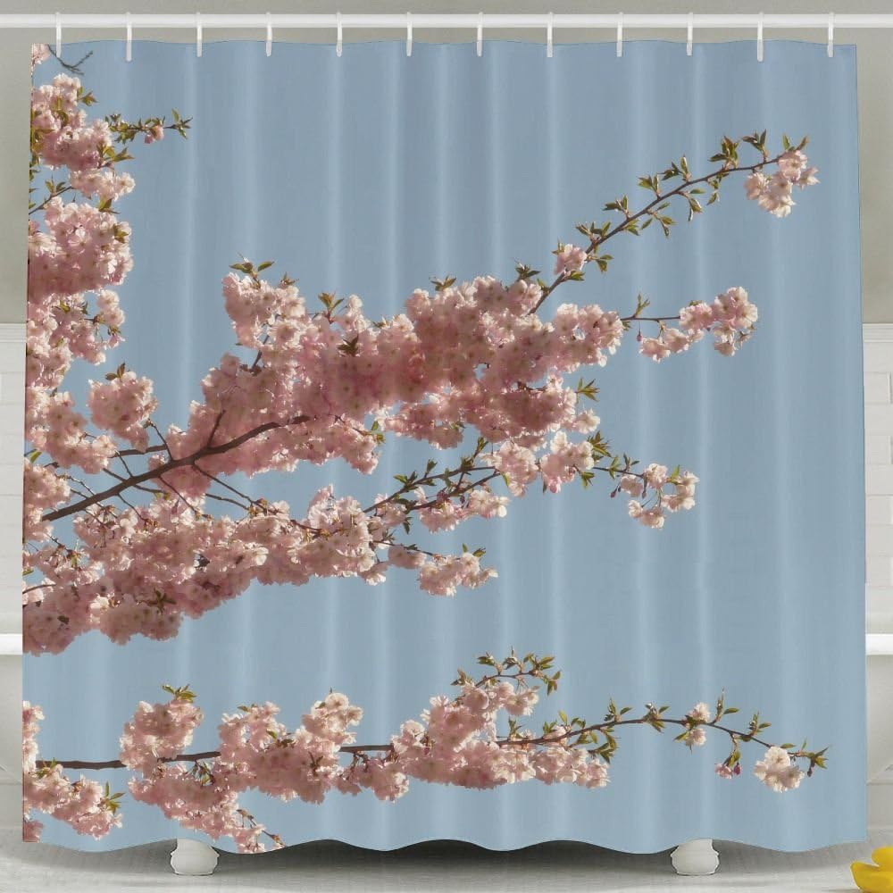 Xiaobaby Blooming Cherry Blossom Blue Ornamental Pink Ornamental Sakura Sakura Plum Blossoms Sky Blossom Cool Bathroom Curtains 6072inch