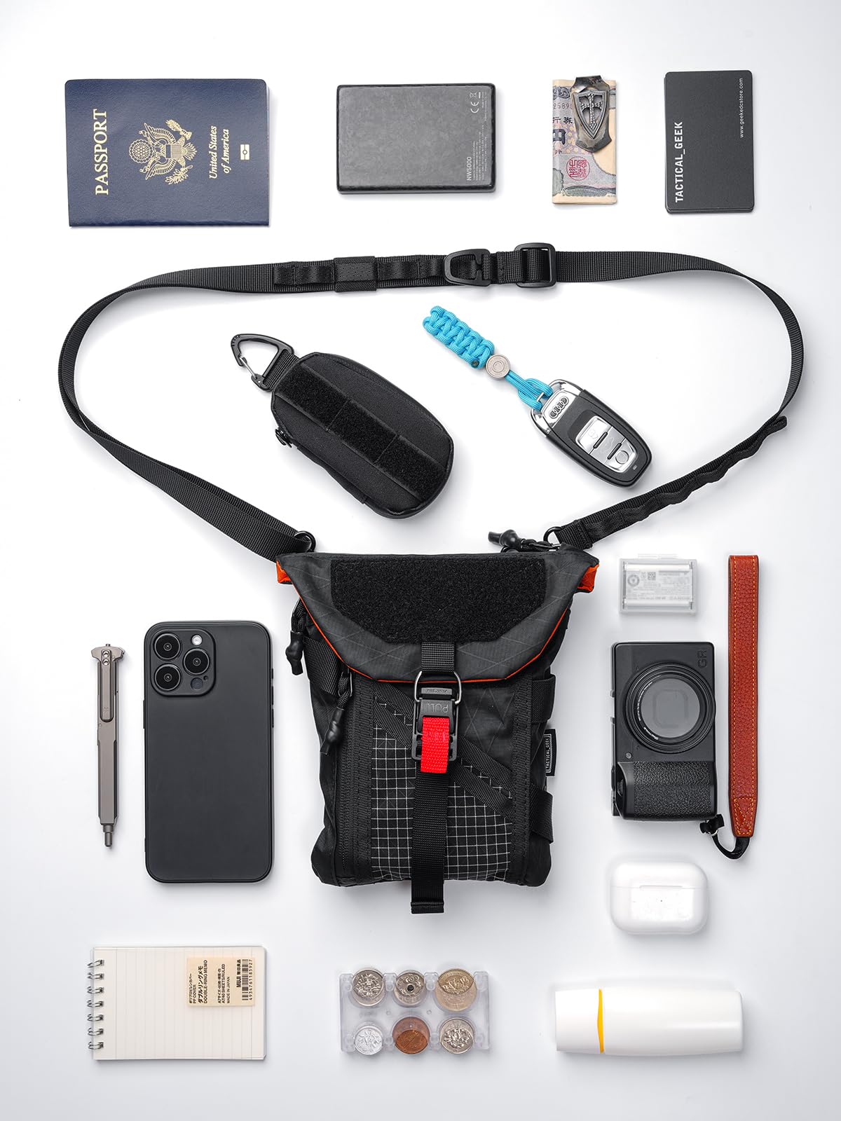 TACTICAL_GEEK EXT14 EDC wielofunkcyjna torba, organizer z kieszenią na karty RFID, lekka torba biodrowa/crossbody z regulowanym paskiem, przenośna organizacja na co dzień