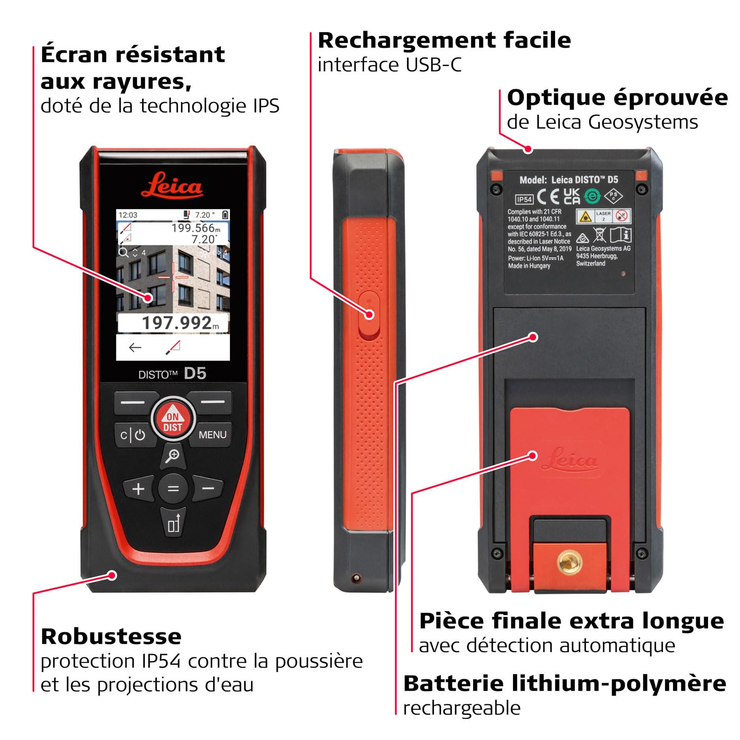 Leica DISTO D5 – télémètre Laser Professionnel avec Bluetooth (appli), viseur numérique (pour intérieur et extérieur) et capteur d'inclinaison pour Mesure de Profil et d'angle