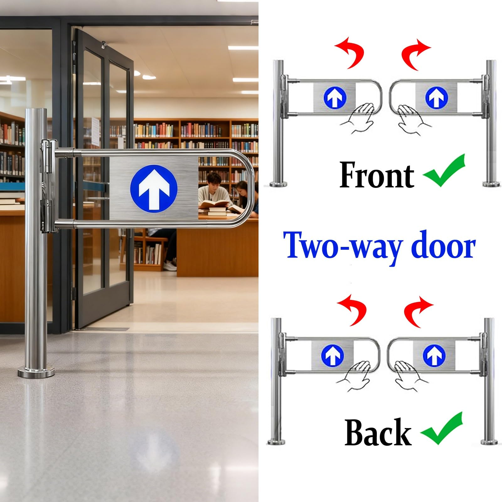 Portillon De Sécurité À Ressort,Porte À Automatique Bidirectionnelle | Fermeture Automatique,Contrôle D'accès Piéton Pour Bibliothèques,Magasins,Centres,Acier Inoxydable(110cm/43.3in)