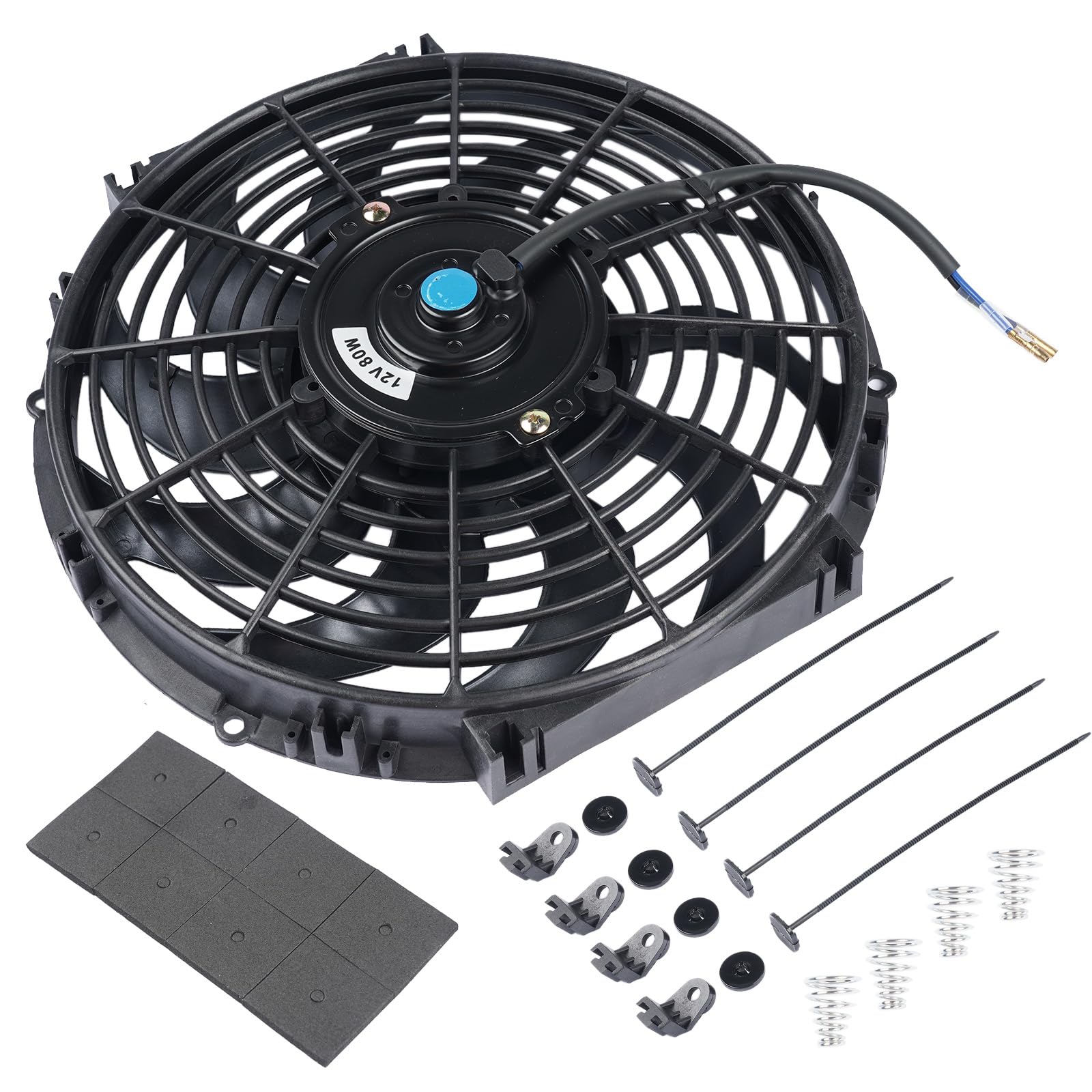 12 Zoll 12V 80W Universal Elektrolüfter Motorlüfter Kühlerlüfter with10 Blades PKW-Montagezubehör für Auto KFZ LKW Hopzty
