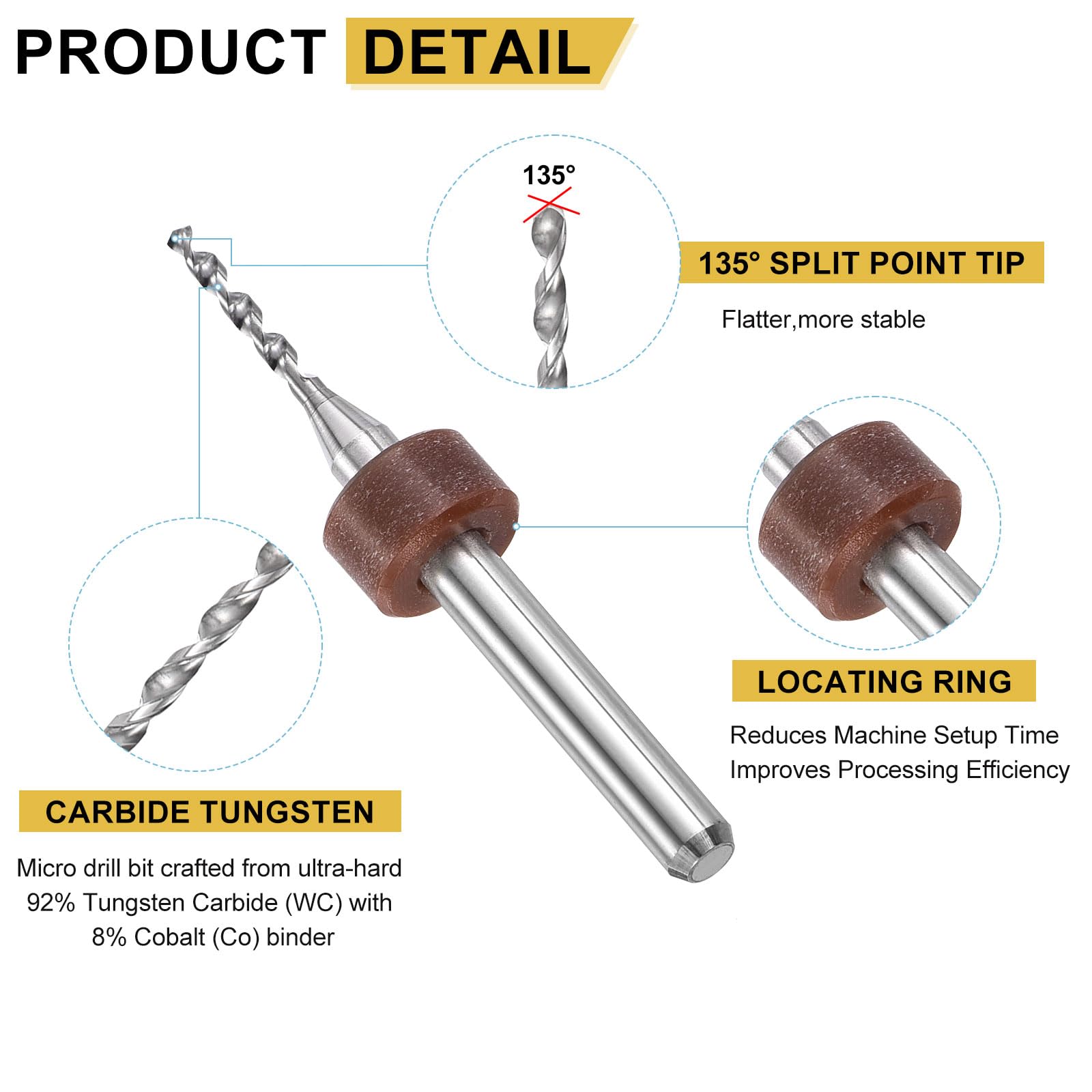 PATIKIL 20 Pack 1.35mm Micro Drill Bits 1/8" Shank Carbide Tungsten Steel 135° Mini Small Bits Print Circuit Board Drilling Tool for CNC Engraving Precision Machinery - Image 4