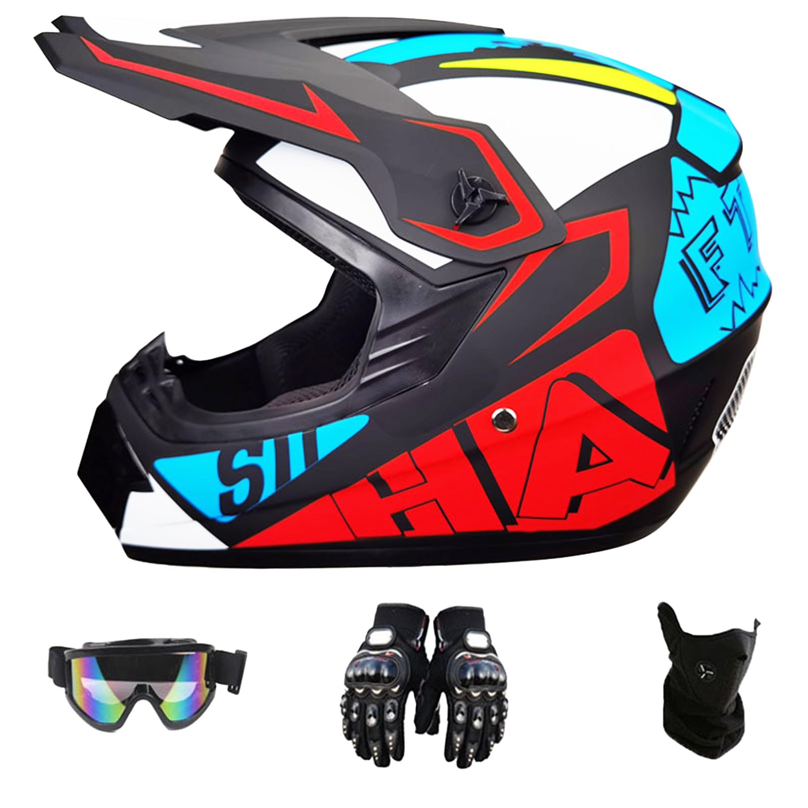 Kask motocyklowy motocrossowy, MTB, pełnotwarzowy, z rękawiczkami, maską, okularami, dla dorosłych, do downhillu, kask motocyklowy, downhill, kask motocyklowy, dziecięcy, ATV, certyfikat DOT