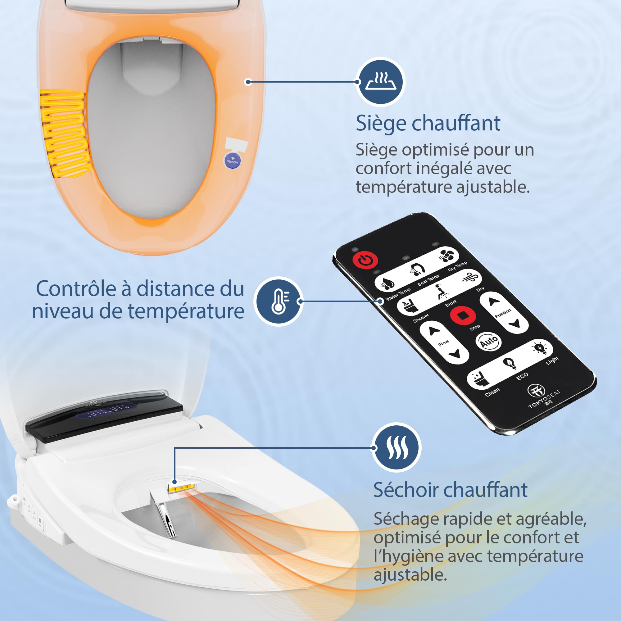 Marque Française : Siège Toilette Japonaise Complet, Abattant WC Japonais Electrique Lavant Séchant avec cuvette Japonaise Chauffante et Innovante, Bidet WC eau chaude, Confort et Élégance