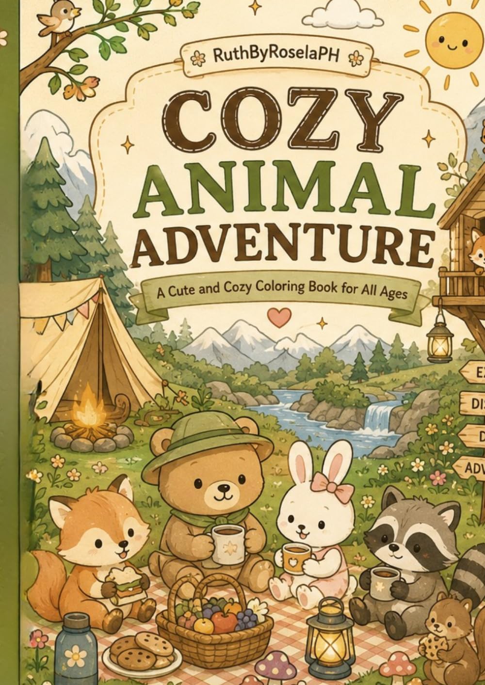 Cozy Animal Adventure Coloring Book: Cute and Cozy Coloring Book for all ages.