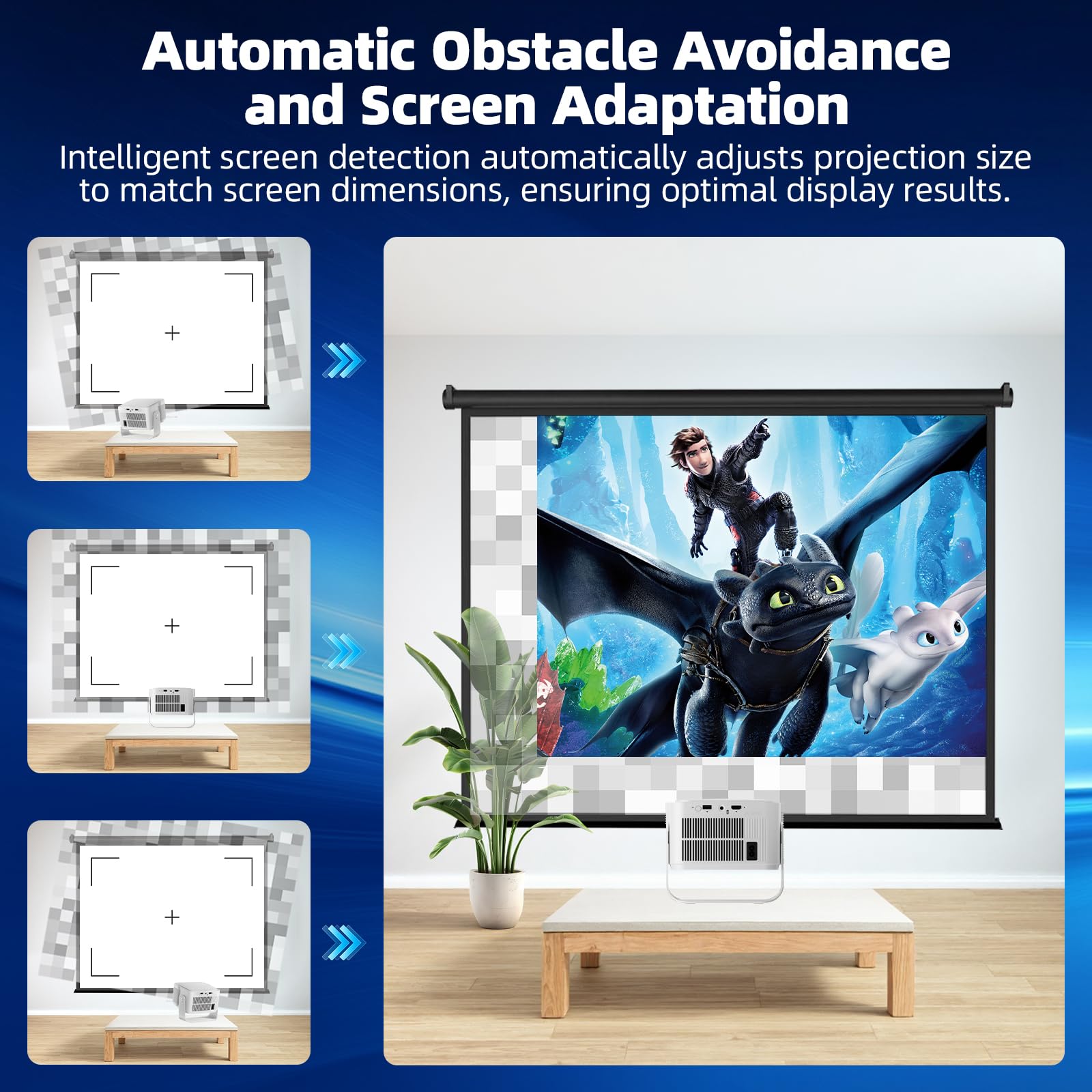 Vidéoprojecteur 4K Mini Projecteur Vidéo 1080P 35000LM Auto Focus/Keystone Smart Rétroprojecteur Portable WiFi6 Bluetooth Home Cinéma/Extérieur
