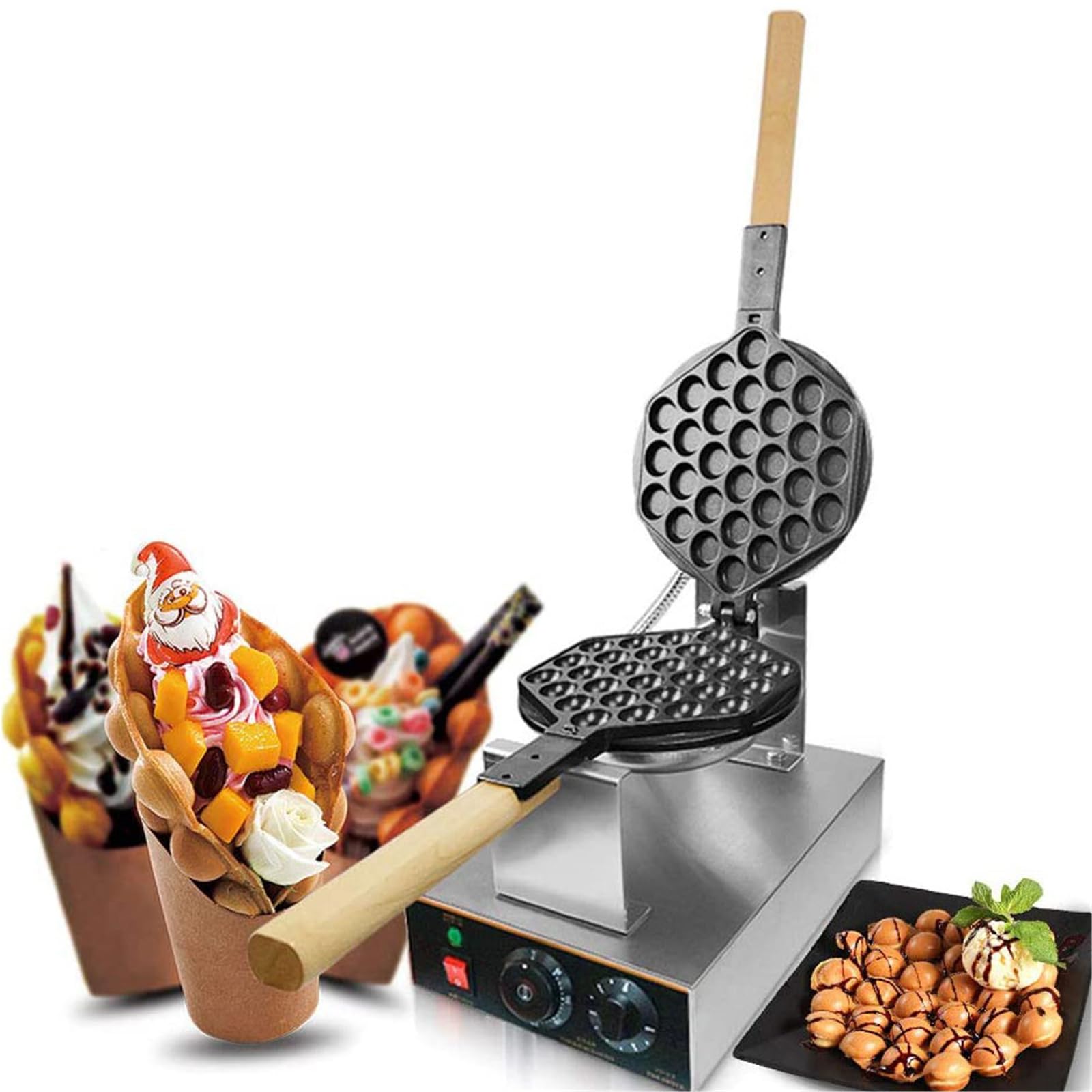 HTTGDGDH Commercial Bubbles Waffle Maker, Electric Egg Roll Maker Diy Ice Cream Cone Machine, Stainless Steel Non Stick, Suitable For Restaurant Dessert Shop Snack Family,
