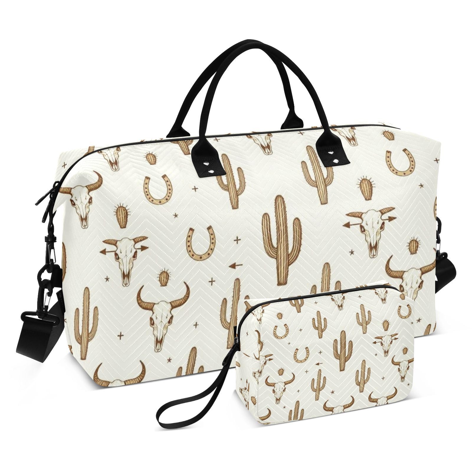 Reisetaschen-Set, 2-teilig, gewellt, gesteppt, abnehmbar, stilvoll, Urlaub, Reisen, Western Cactus Bull, One Size, Klassisch