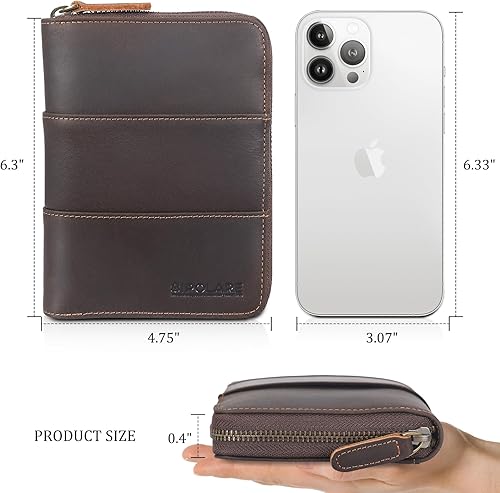 Miniatura 4 de Polare - Cartera de pasaporte de viaje de cuero de grano completo con cremallera YKK y bloqueo RFID, organizador de documentos, soporte para 2