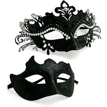Masquerade Mask for Couples Party Masks Set, Metal Filigree Shiny Rhinestone Venetian Mask for Ball Mardi Gras
