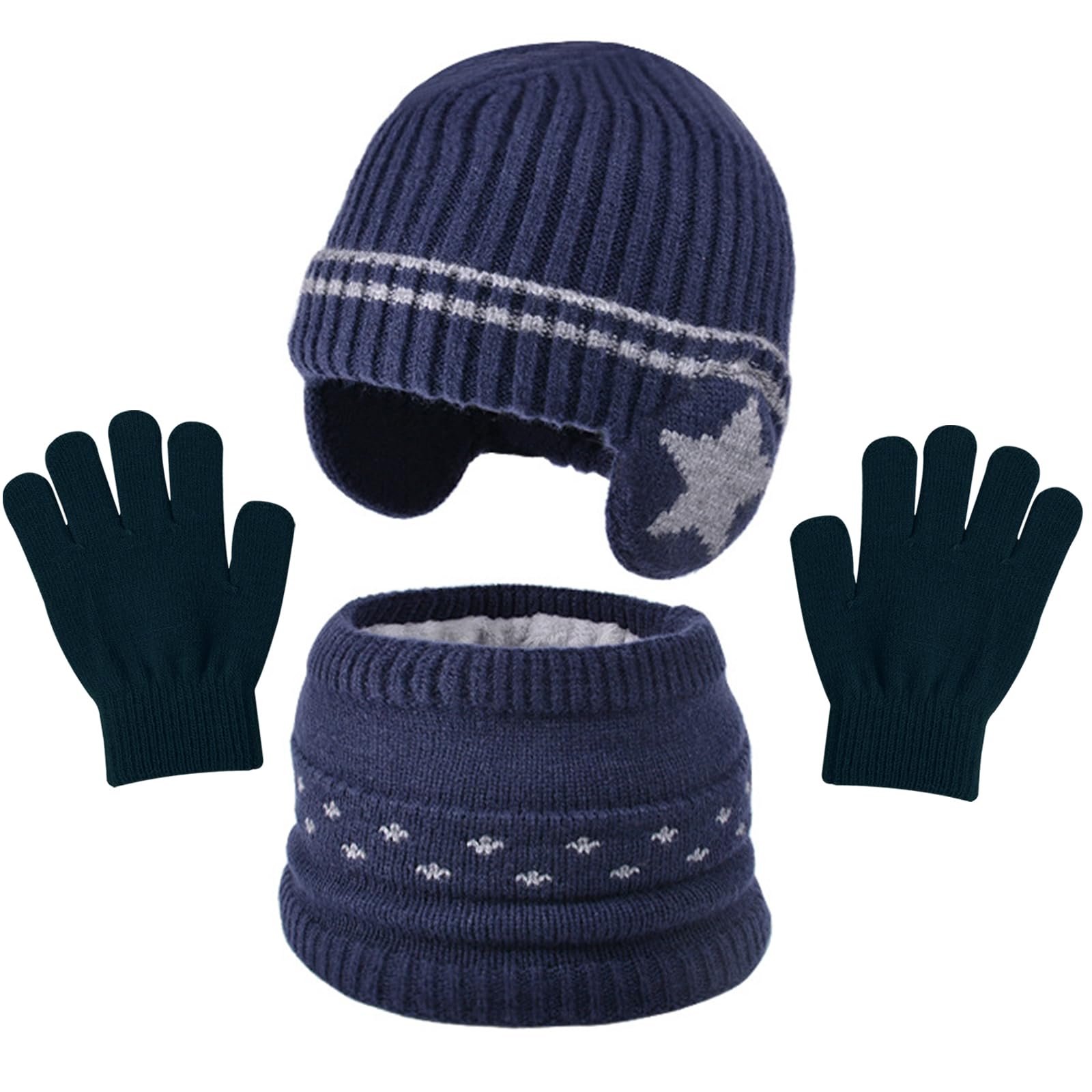 3 Piezas 3 in 1 Conjunto de Gorro Bufanda y Guantes Niños, Niños Sombrero Caliente de Punto con Forro Polar, Calentador de Cuello, Invierno Cálidos Beanie para Niño y Niñas de 3 a 7 Años