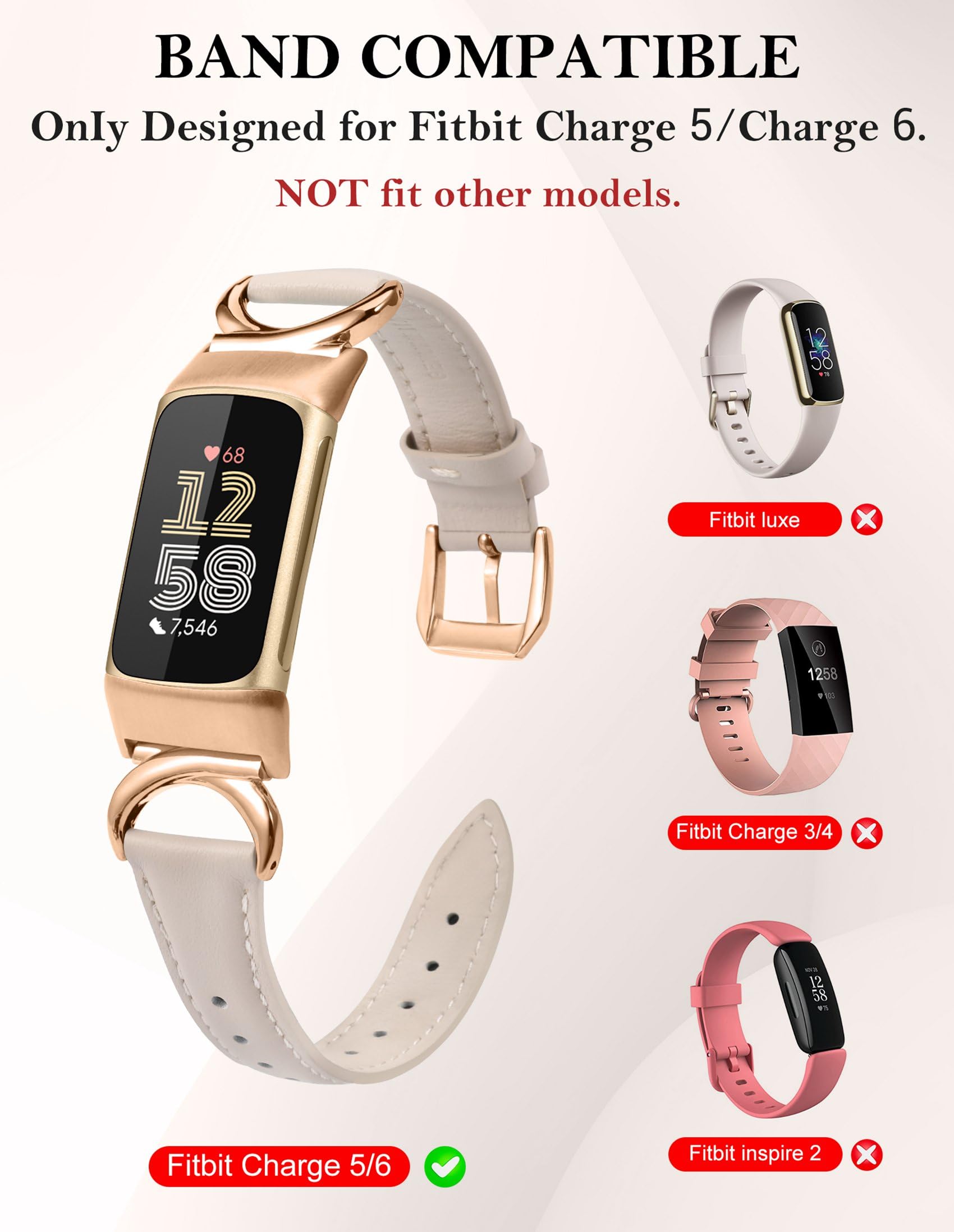 TOYOUTHS Leather Straps Compatible with Fitbit Charge 6/Charge 5 Strap Women - Image 3
