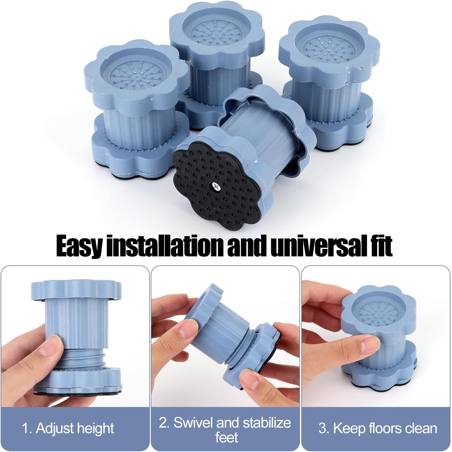 4pcs Universal Heightening Pad for Washing Machine, Adjustable Height Laundry Pedestal Washer Stand Anti-Vibration Anti-Slip Heightening Pad Accessories for Washing Machine