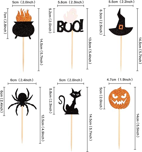 Miniatura 2 de Ercadio Paquete de 36 adornos para cupcakes de Halloween, sombrero de bruja, araña, calabaza, fantasma, gato, cupcakes, baby shower, cumpleaños