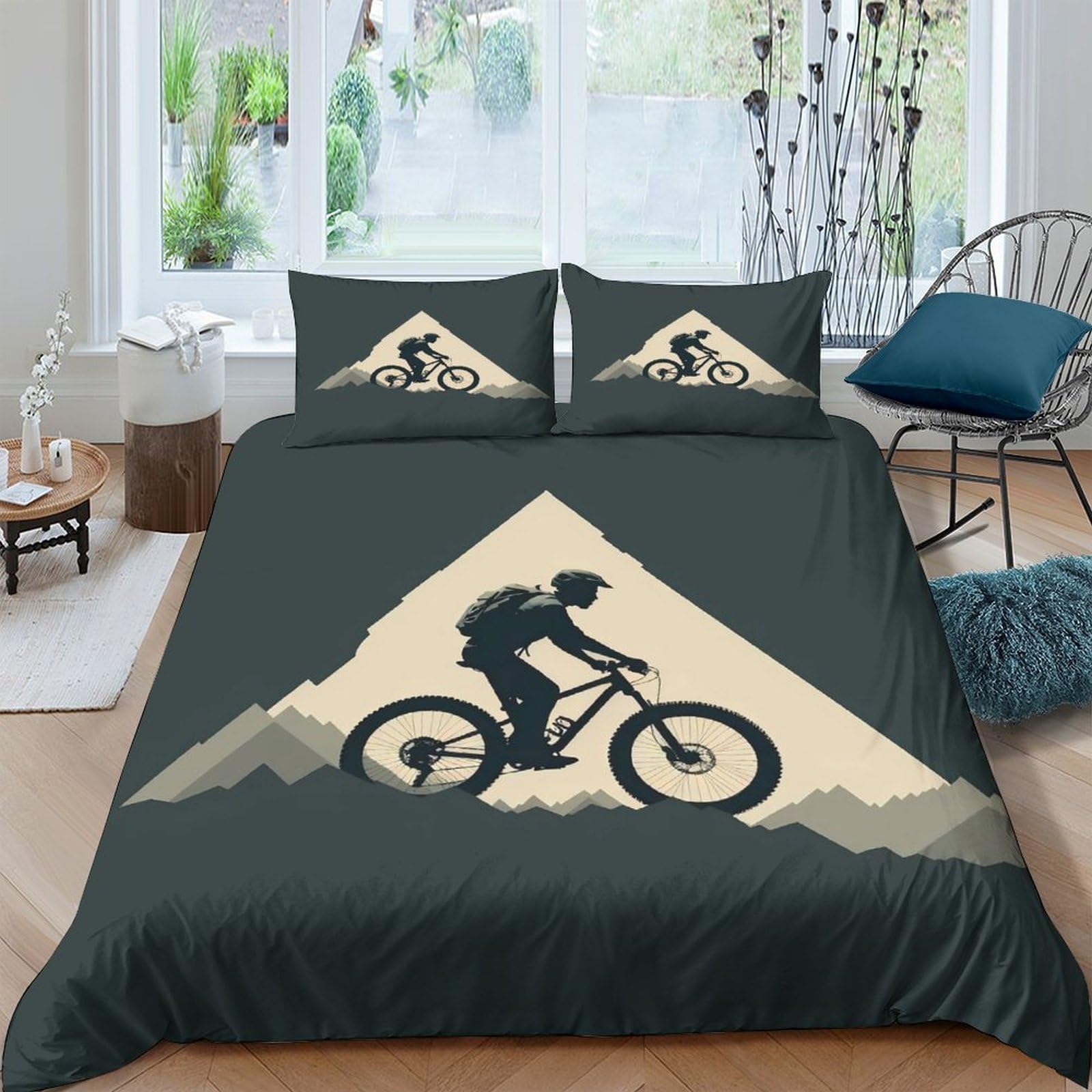 Ctjqhvkz Style-2 3D Printed Mountain Bike Fitted Sheet Microfiber Soft Decorative Cycling Bed Cover For Bedroom Dorm Mattress Protection Single（135X200cm）