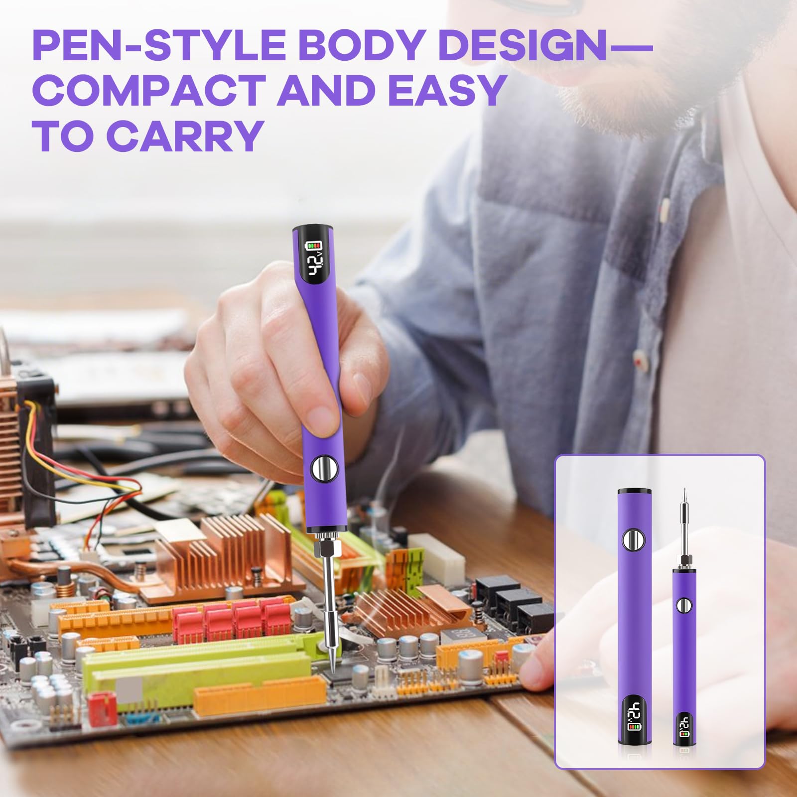 Penna a batteria a 510 fili, con penna per saldatura, kit di saldatore elettrico portatile, tensione regolabile, ricaricabile tramite USB, con batteria da 650 mAh per riparazioni elettroniche di