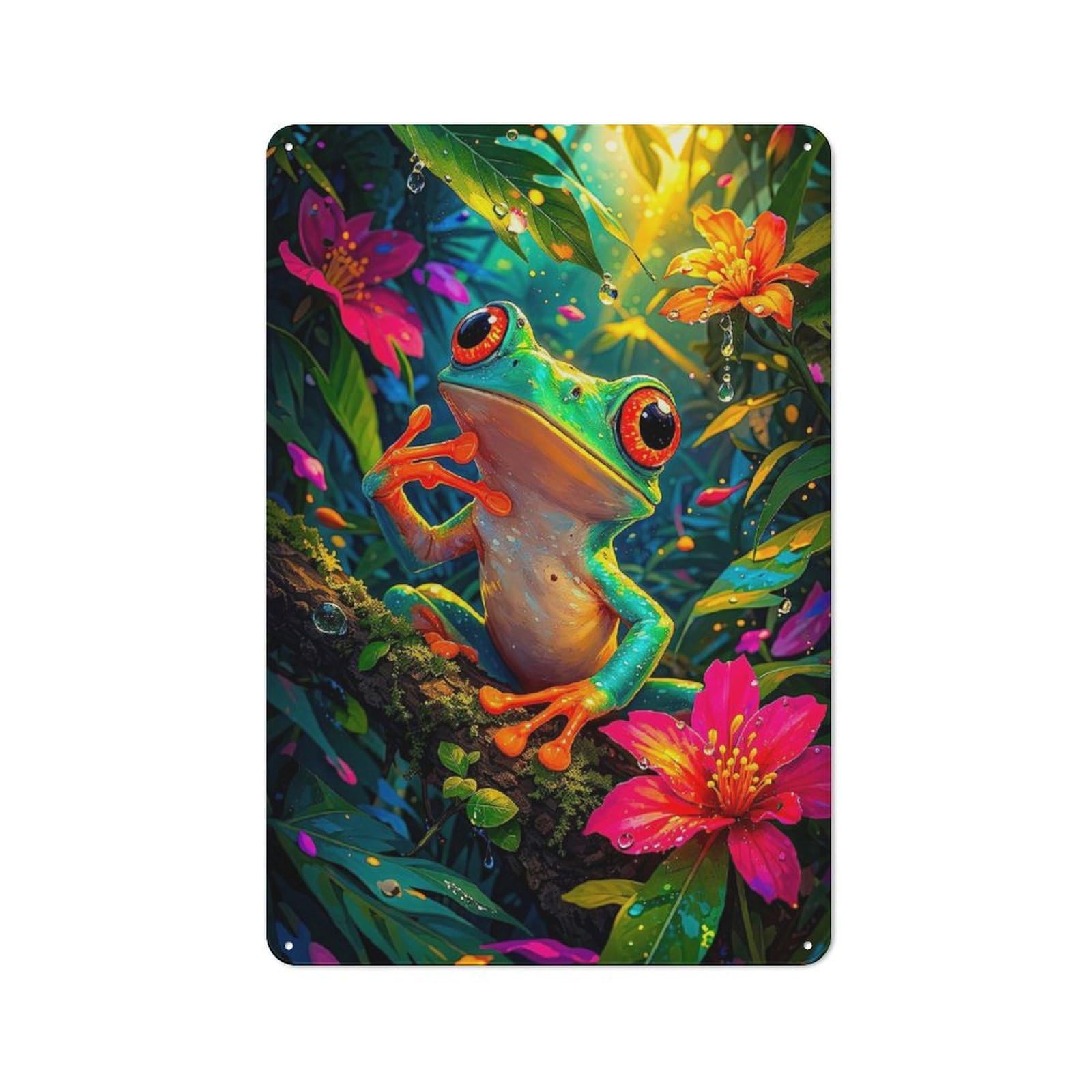 Garage Style Vibrant Red-Eyed Tree Frog in Rainforest Retro Metal Sign 30x20cm, Workshop Wall Decor for Workshop, Basement, Shed Or Games Room
