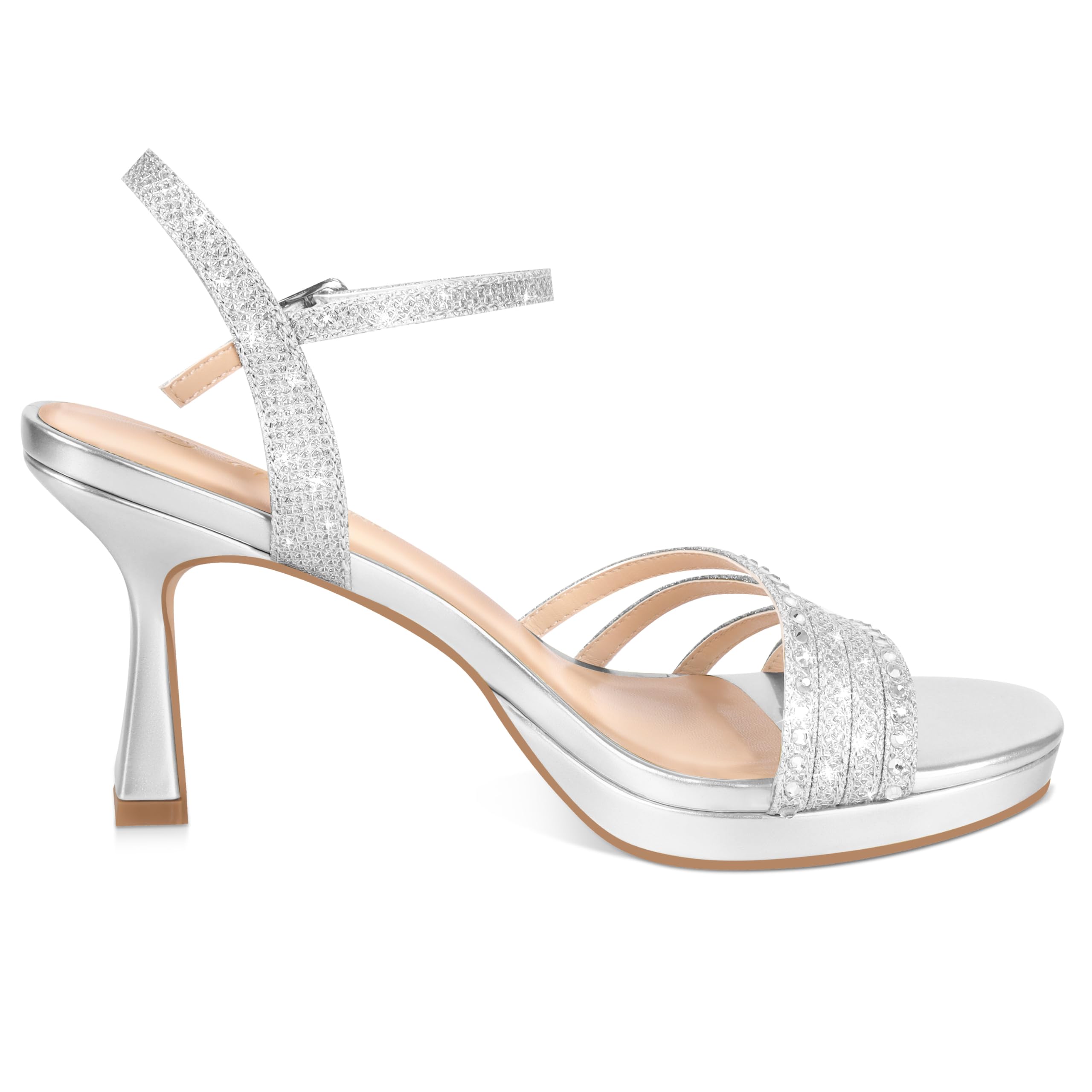 PIZZ ANNU Lena Sandali Platform Donna Estive Eleganti Glitter Strass Punta Aperta Sandalo con Tacco Plateau Scarpe per Cerimonia Sposa con Cinturino alla Caviglia