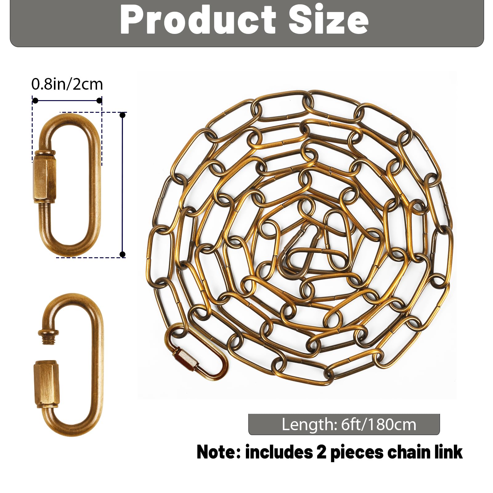garini 6 Feet Gold Bronze Light Fixture Chain, Adjustable Metal Pendant Chandelier Chain Extension with Detachable Link, Maximum Load is 66 Pounds,1 Pack — Amazon image 2