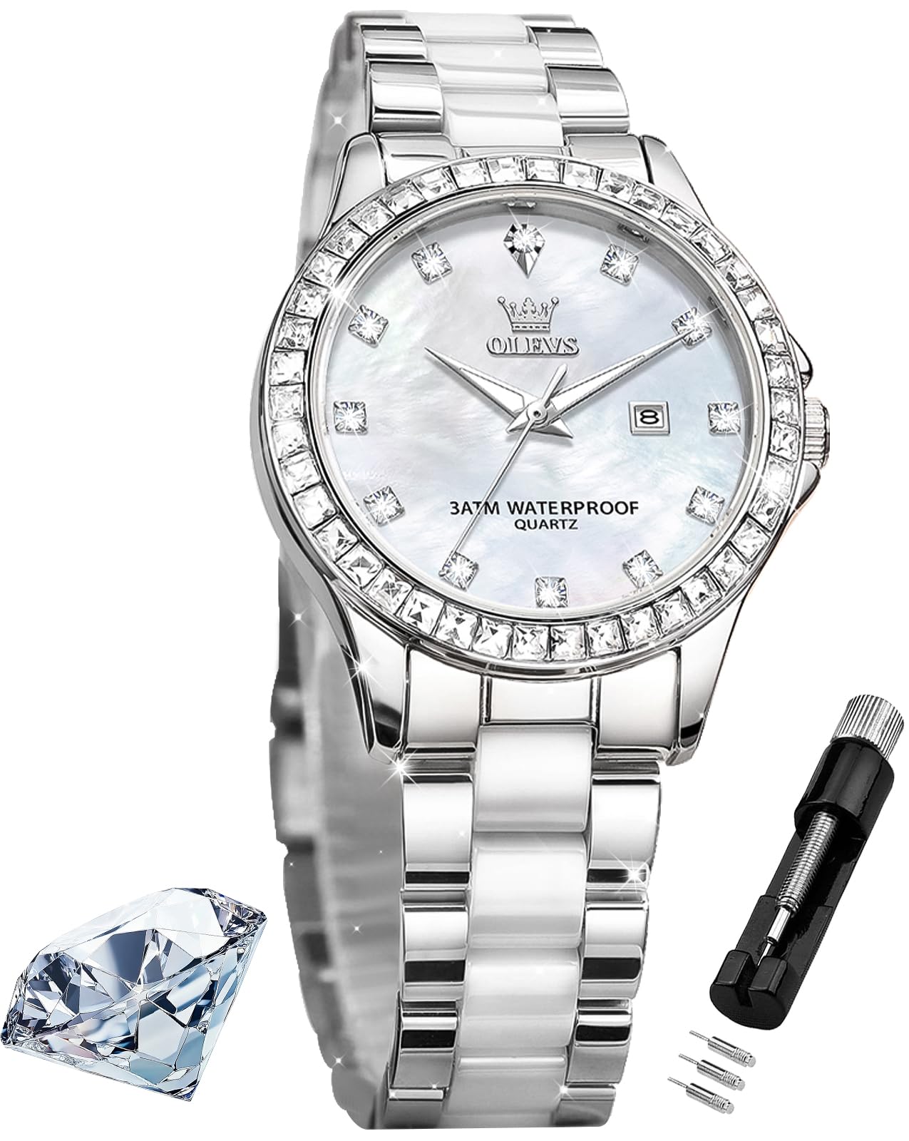 OLEVS Orologio da polso da donna, in acciaio inox, impermeabile, con quadrante piccolo, al quarzo, analogico, alla moda, con quadrante dorato