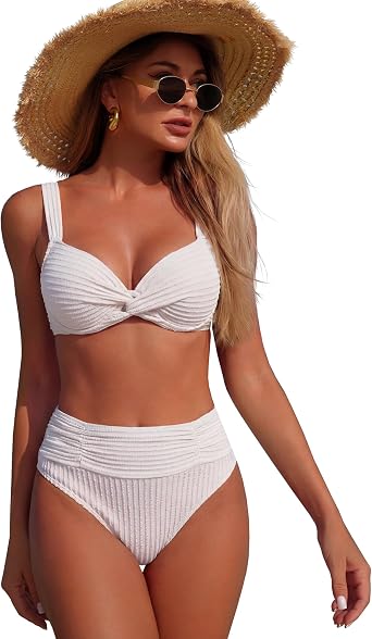 SPORLIKE Women Push Up Underwire Bikini Twist Front Swimsuit Mold Cup Bathihng Suit