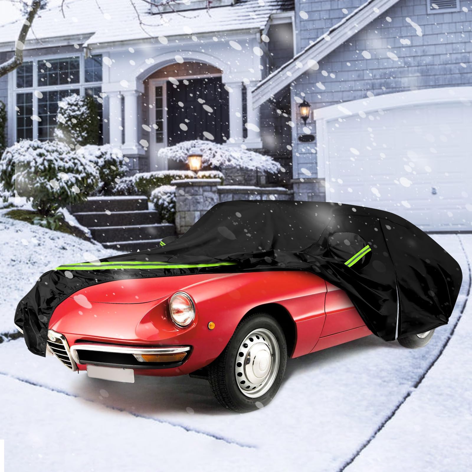 Vollgarage Autoabdeckung Ersatz für Alfa Romeo Spider 1966-1994, Auto Abdeckplane Autogarage Ganzgarage mit Reißverschluss, Allwetter Atmungsaktive Wasserdicht Reflexionsstreifen