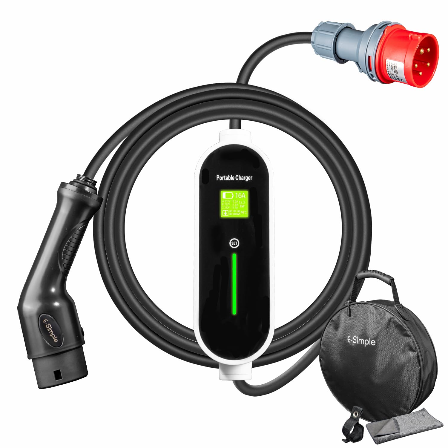 Mobile Wallbox 11kW [7.5m 3-Phasig 8-16A] Ladekabel CEE 16A auf Typ 2 11KW mit Einstellbarer Ladeleistung für Elektroautos