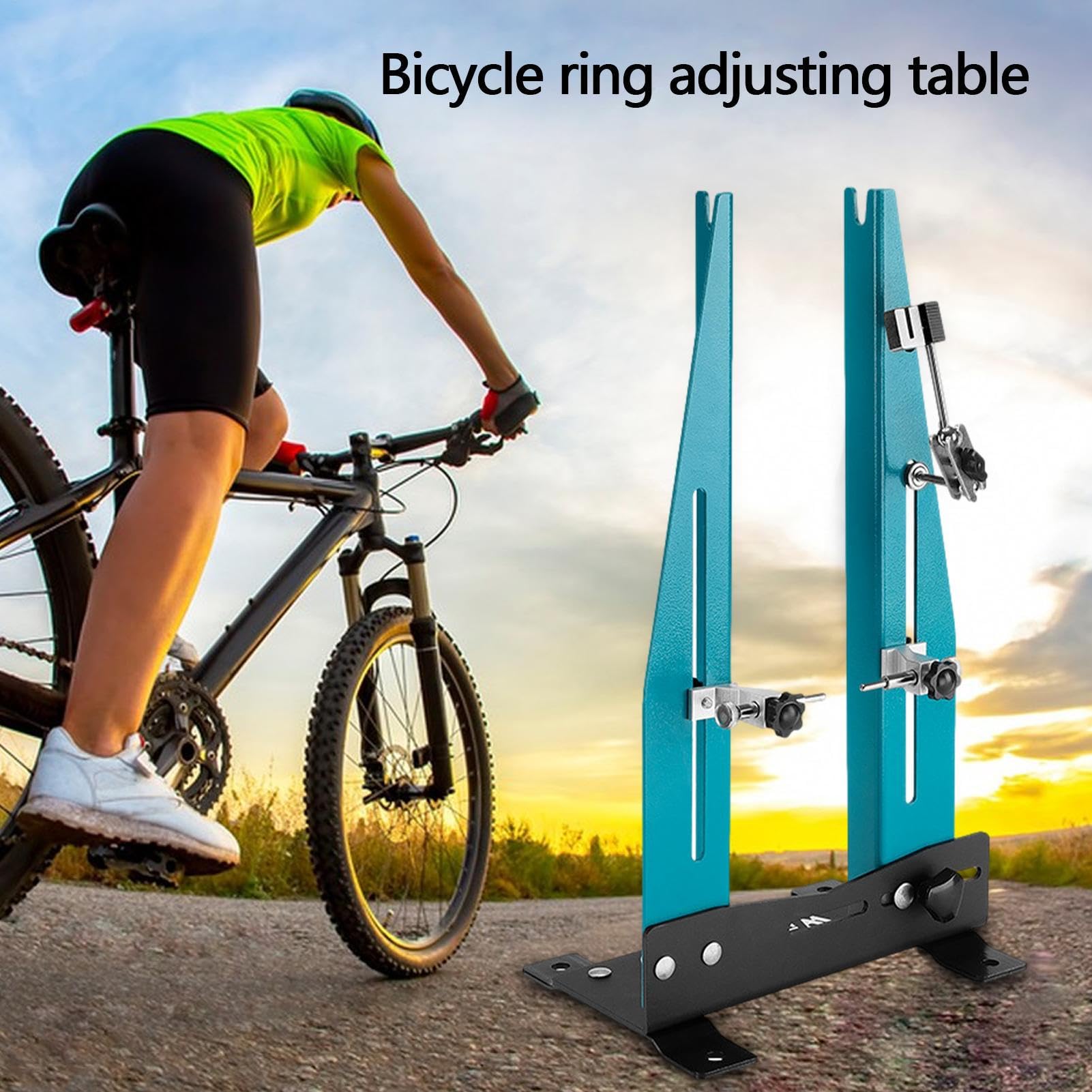 Soporte para rueda de bicicleta, mesa circular, herramienta de corrección de juego de ruedas, estación de reparación de alineación de ruedas ajustable con llaves de radio, base estable para