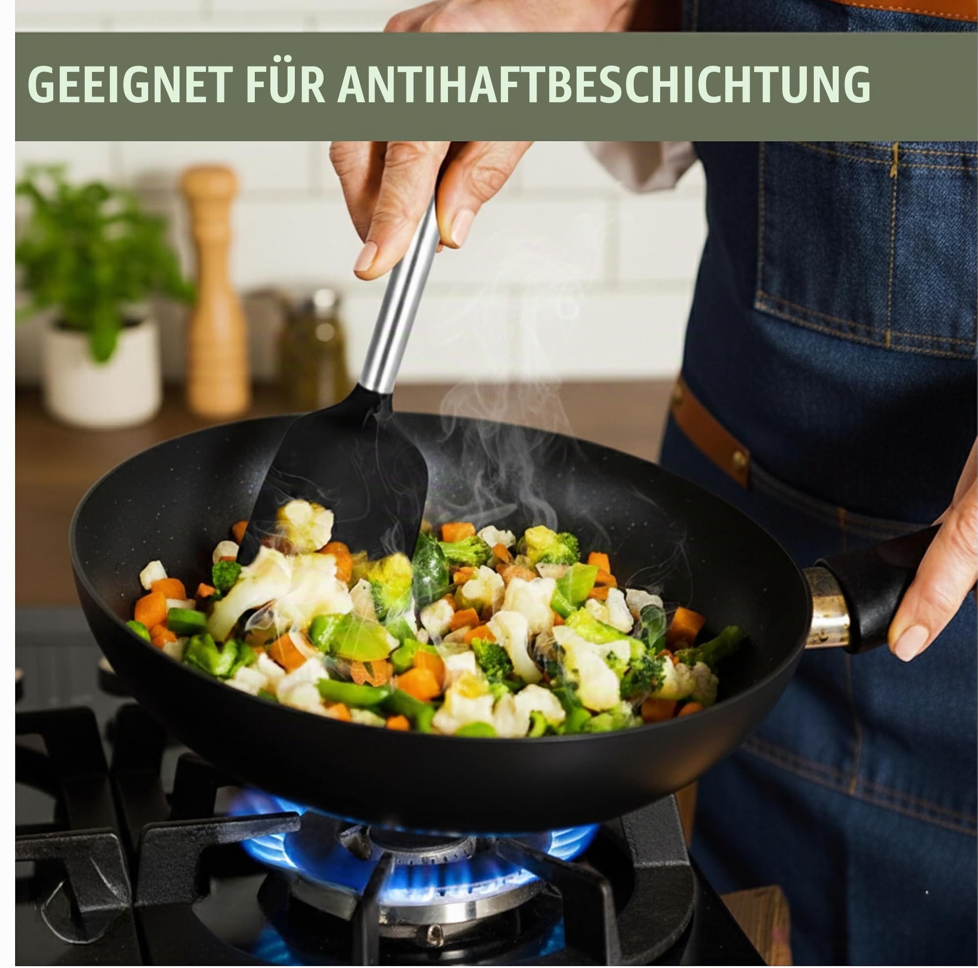 Schneebesen, Pfannenwender, Kartoffelstampfer, Besteck Set, Sieb, Teigschaber & Salatbesteck – COOCK 26-tlg XL Küchenutensilien Set Schwarz mit Halter – Silikon & Edelstahl – Spülmaschinenfest