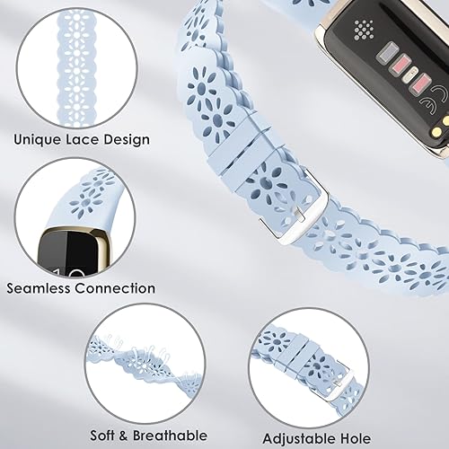 Miniatura 9 de Paquete de 3 correas deportivas delgadas compatibles con Fitbit Luxe Band para mujer, correas de repuesto delgadas y huecas de silicona suave para