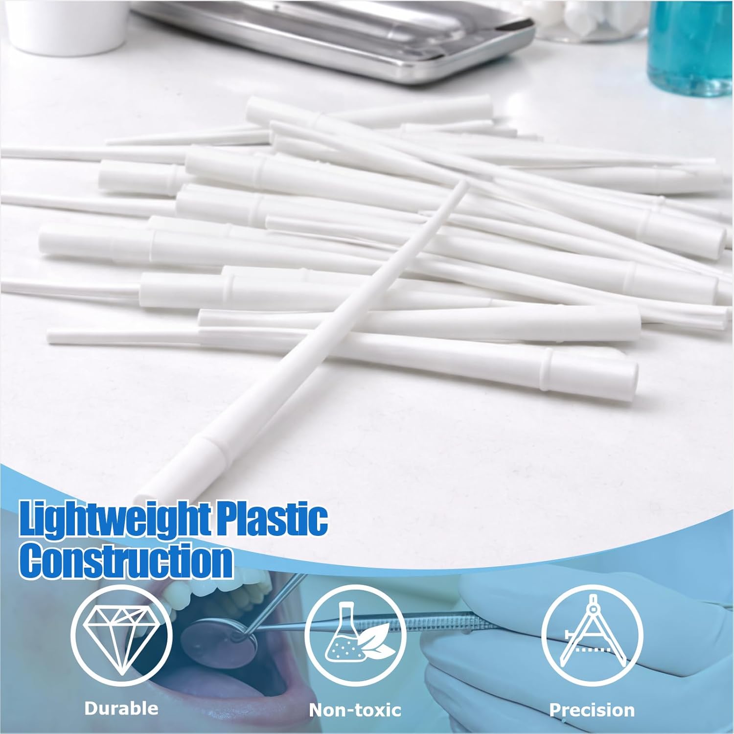 Dental Surgical Aspirator, Angled Suction Tip with Tubing Connector, Rigid Dental Suction Instrument for Oral Procedure Fluid Removal (White 1/8)