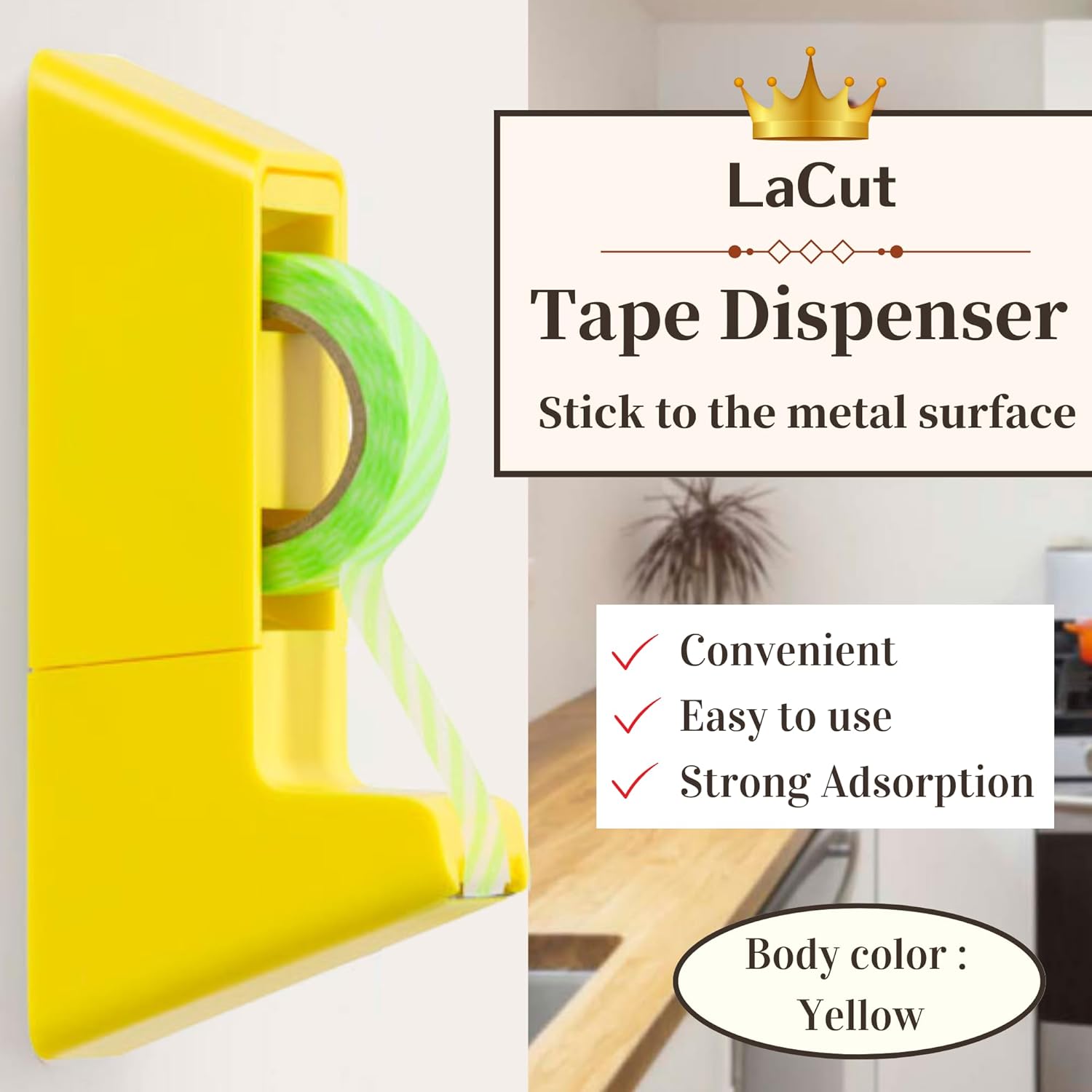 Sun-Star "Lacut" Tape Dispenser, Can be Attached to Refrigerator, Whiteboard, Yellow