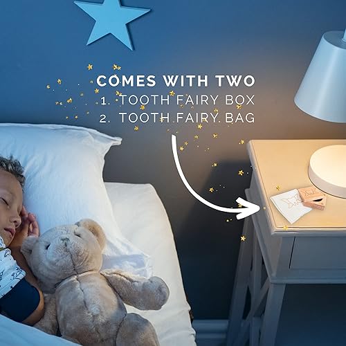 Miniatura 5 de Caja de hada de dientes y soporte para bolsa de dientes, caja de recuerdo de dientes con bolsa de hada de dientes I cierre magnético, juego de 1